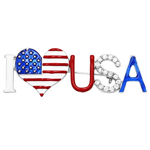 【中古】【未使用・未開封品】Rosemarie & Jubalee レディース I Love USA 愛国心 アメリカ国旗 ハートエナメルとクリスタルブローチピン 2.5インチ