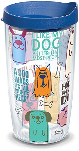 【中古】【未使用・未開封品】Tervis Dog Sayings Insulated Tumbler with Wrap and Blue Lid, 16oz, Clear