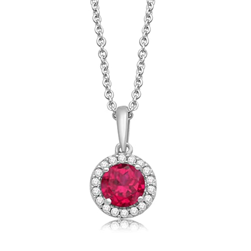 【中古】【未使用・未開封品】Jewelili スターリングシルバー ラウンド人工ルビー キュービックジルコニアペンダント