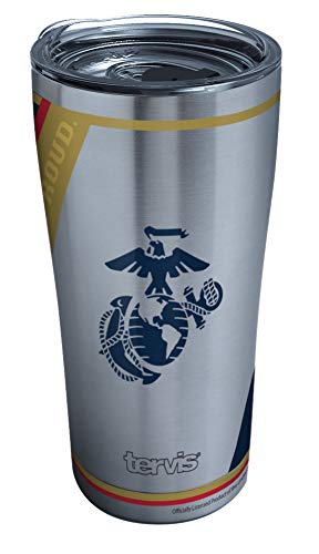 【中古】【未使用・未開封品】Tervis Marines Forever Proud Stainless Steel Insulated Tumbler with Clear and Black Hammer Lid, 20oz, Silver