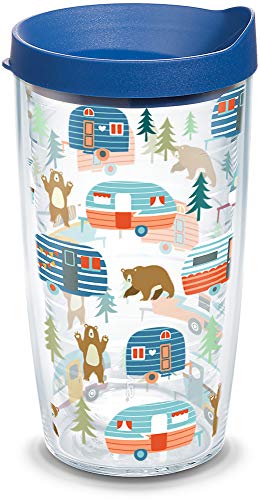 【中古】【未使用・未開封品】Tervis 1349775 トレーラーベアーズ 断熱タンブラー ラップとブルーの蓋付き 16オンス クリア