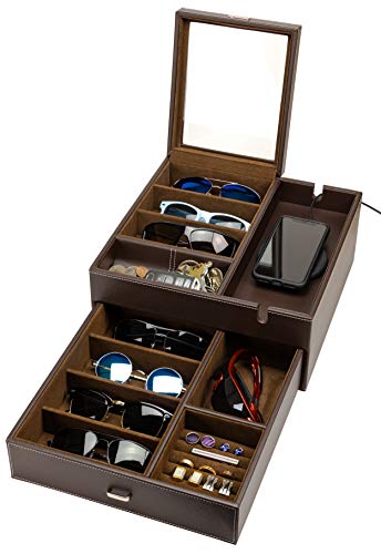 【中古】【未使用・未開封品】HOUNDSBAY ルックアウト サングラスと眼鏡オーガナイザー ストレージディスプレイケース ドレッサー バレットボックス 充電ステーション (ブラウ