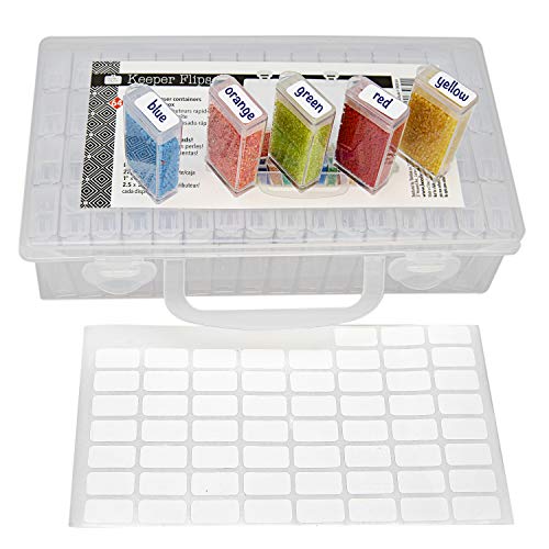 【中古】【未使用・未開封品】Beadsmith パーソナリティケース - クリアストレージキャリーケース 8.5 x 5インチ - フリップトップボックス64個 各1 x 2インチ ラベル付き 整