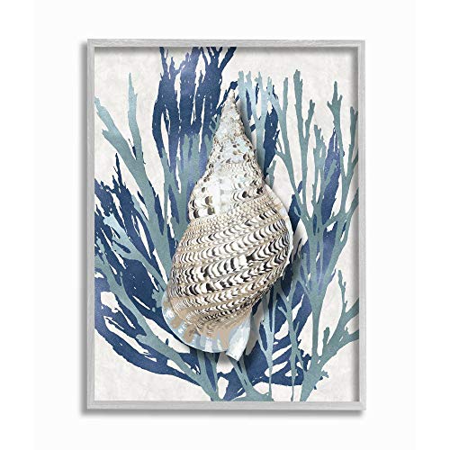 【中古】【未使用・未開封品】Stupell Industries シェルコーラルブルービーチデザイン、Caroline Kelly Wall Artによるデザイン、11 x 14、グレーフレーム付き|AJIMURA-SHOP