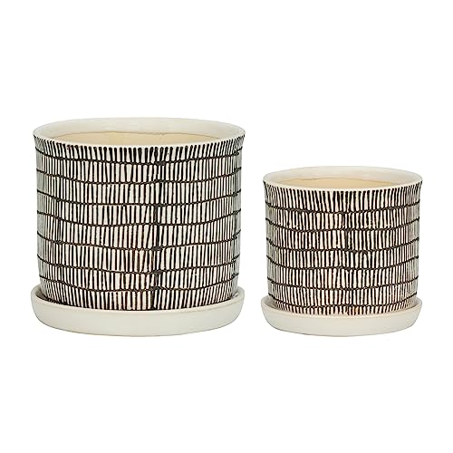 【中古】【未当て嵌める・未開封品】陶器 6/8in プランター 平円盤付き添い人 ベージュ 2個仕掛ける
