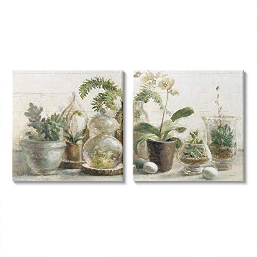 【中古】【未使用・未開封品】Stupell Industries 多肉植物 家 植物 カントリーチャーム グリーンブラウン Danhui NAI ウォールアートによるデザイン 2枚 各24 x 24インチ キ