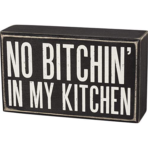 【中古】【未使用・未開封品】Primitives by Kathy 木製ボックスサイン - No Bitchin' in My Kitchen ブラック 6x3.5x1.75｜AJIMURA-SHOP