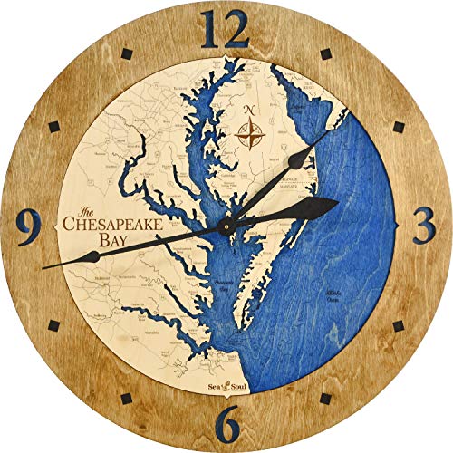 【中古】【未当て嵌める・未開封品】Sea \u0026 Soul Chesapeake Bay 24in 木製飾りつけ時辰儀 亜米利加製 航海図作物 航する差し上げ物 航する軍用地図 3D木製軍用地図 湖作物 海岸地帯かざり付ける