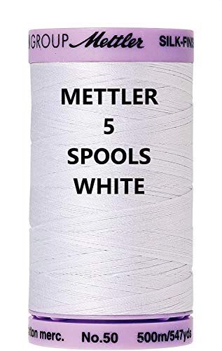 【中古】【未使用・未開封品】Mettler 5パック シルク仕上げ ソリッドコットン糸 547ヤード/500m ホワイト