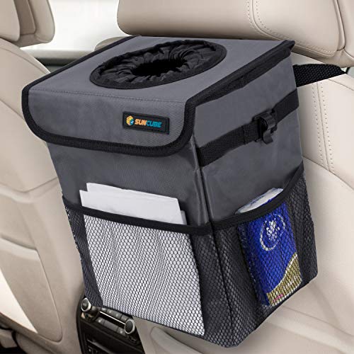 【中古】【未使用・未開封品】SUN CUBE 車用ゴミ箱 蓋付き メッシュポケット付き 防水 車用ゴミ箱 漏れ防止 ヘッドレスト/コンソール/トラック用ゴミ袋オーガナイザー ダーク