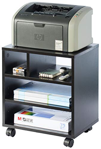 【中古】【未使用・未開封品】木製オフィスストレージプリンタースタンド ホイール付き, ブラック, QI003730.BK
