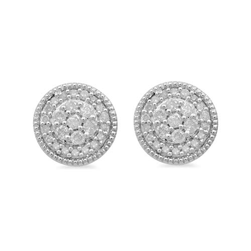 【中古】【未使用・未開封品】Jewelili スターリングシルバーまたはローズゴールドオーバーシルバー ホワイトまたはシャンパーニュダイヤモンドスタッドイヤリング, Round, 金|AJIMURA-SHOP