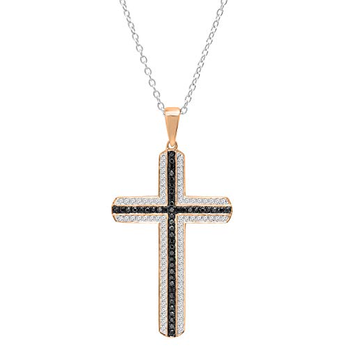 【中古】【未使用・未開封品】Dazzlingrock Collection 0.50カラット (CTW) ラウンドブラック&ホワイトダイヤモンド メンズ 宗教的クロスペンダント 1/2カラット 10K/14K/18K|AJIMURA-SHOP