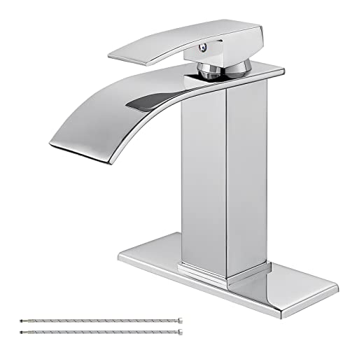 【中古】【未当て嵌める・未開封品】Airuida ポリッシュクローム ウォーターフォール 2階建てバス御部屋水道の栓 金管楽器 シングル手持ち部分 1穴または3穴 甲板マウント 大きな矩形スパウトシン