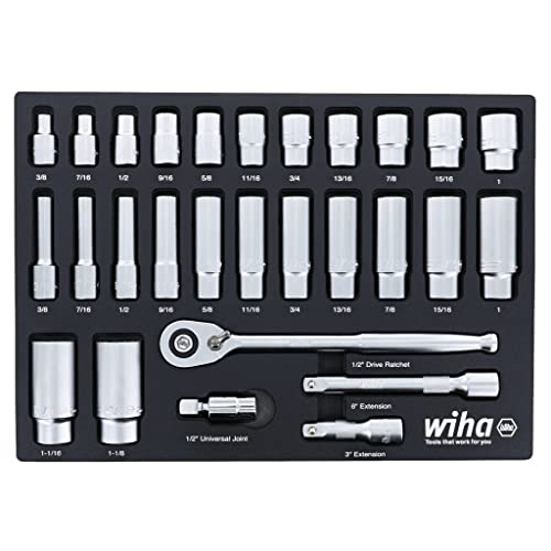 【中古】【未当てはめる・未開封品】Wiha 33896 | 28 Piece 1/2” Drive Professional Standard and Deep Socket Tray Set - SAE
