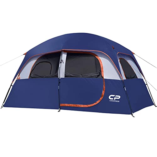 【中古】【未使用・未開封品】CAMPROS CPテント 6人用 キャンプテント 防水 防風 ファミリーテント トップレインフライ付き 大きなメッシュ窓4枚 二層 設営簡単 持ち運び便利