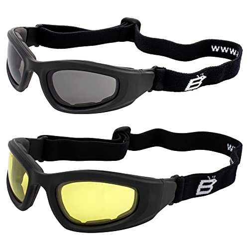 【中古】【未使用・未開封品】Birdz Eyewear Soar 安全パッド入りオートバイゴーグル ブラックフレーム (スモークとイエロー) 2組