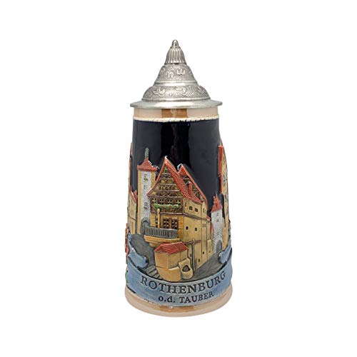 【中古】【未使用・未開封品】収集価値のあるセラミック製Rothenburg ドイツビールジョッキ 浮き彫りアートワークと装飾メタル蓋付き|AJIMURA-SHOP