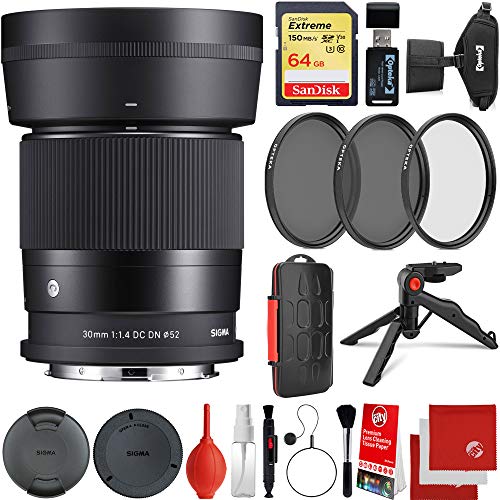 【中古】【未使用・未開封品】Sigma 30mm f/1.4 DC DN コンテンポラリー レンズ ライカ Lマウント バンドル 64GBメモリカード 3ピースフィルターキット リストストラップ カー