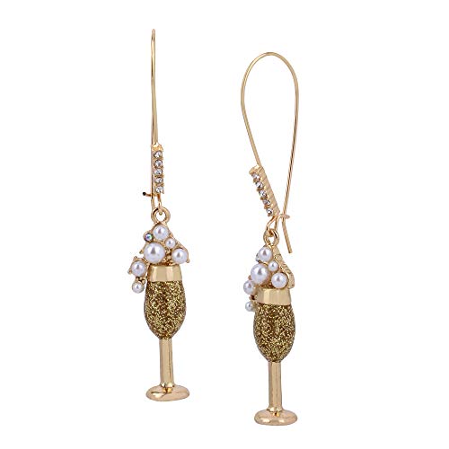 【中古】【未使用・未開封品】Betsey Johnson Champagne Dangle Earrings, WHITE, 330740GLD100