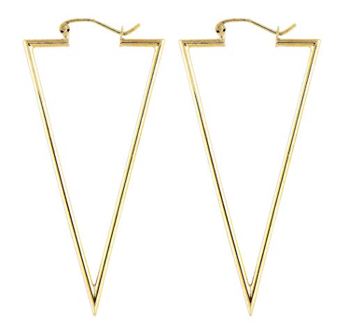 【中古】【未使用・未開封品】14K イエローゴールド 三角形 幾何学模様 フープイヤリング 50mm