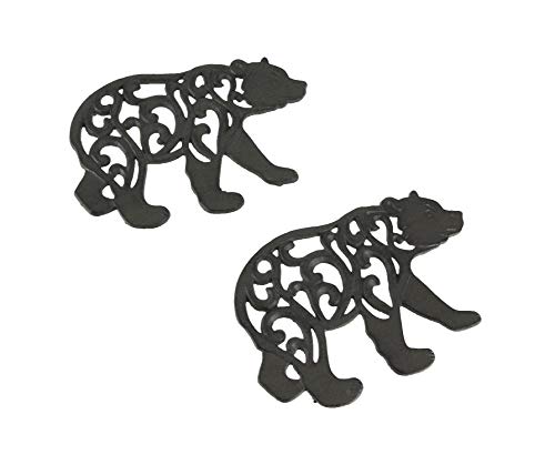 【中古】【未使用・未開封品】ブラックエナメル鋳鉄ベアキッチン鍋敷き ロッジ装飾 2個セット