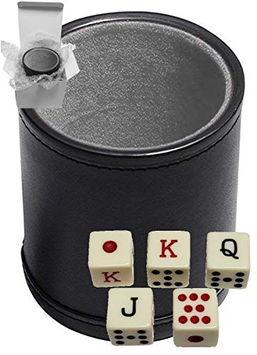 【中古】【未使用・未開封品】16mm ポーカーダイス スクエアコーナー ブラックPUレザーダイスカップ 豪華なベルベット裏地 - ギフトボックス入り (スペインポーカー(アイボリ