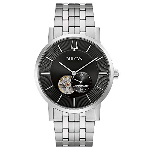 【中古】【未使用・未開封品】Bulova メンズクラシックドレス3針21ジュエル自動時計、42時間予約、ハック機能、秒針、オープン絞りダイヤル、展示ケースバック、42mm, ステン|AJIMURA-SHOP