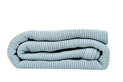 【中古】【未使用・未開封品】Linteum Textile Supply レノ織り アイスグレー ブランケット クイーン コットン100% 軽量 暖かい ふわふわ感 プレミアムで丈夫 ソフトで快適 ベ