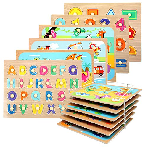 【中古】【未使用・未開封品】WOOD CITY 幼児用パズルとラックセット 木製ペグパズルセット 収納ホルダーラック付き 教育ノブパズル 2歳 3歳 4歳 アルファベット数字形 恐竜｜AJIMURA-SHOP