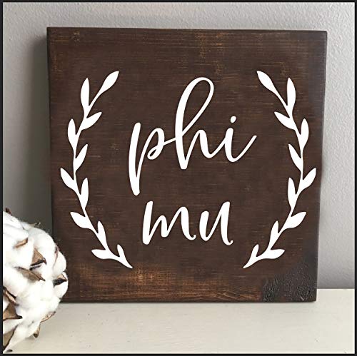 【中古】【未使用・未開封品】Sorority Shop Phi Mu 正方形 木製サイン オリーブの葉付き