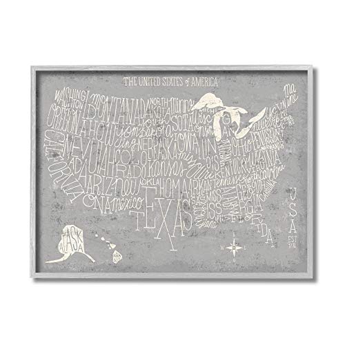 【中古】【未使用・未開封品】Stupell Industries グレー アンティーク調 アメリカ地図 遊び心のあるタイポグラフィー、Michael Mullan によるデザイン、11 x 14