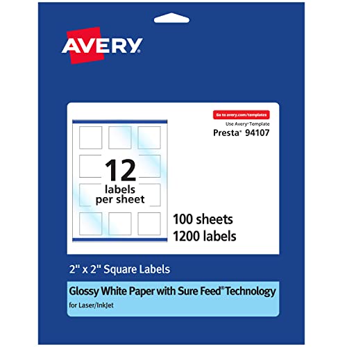【中古】【未当て嵌める・未開封品】Avery (エイブリー) 四角四面下げ札 シュアフィード付き添い人 2in x 2in 光輝白いこと下げ札 1200枚 (36479)