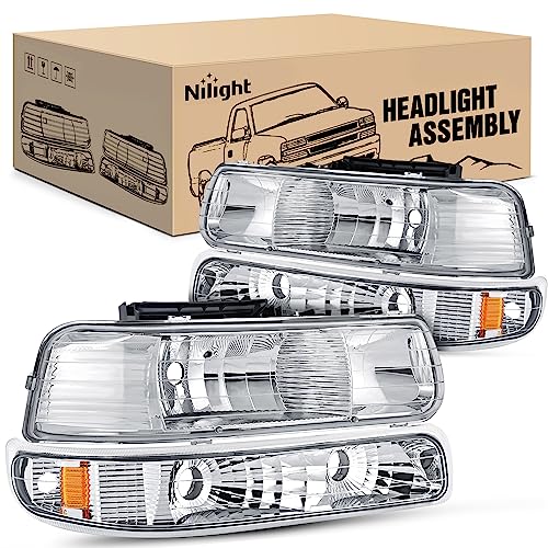【中古】【未使用・未開封品】Nilight ヘッドライトアセンブリ 1992-2002 シルバラード 2000-2006 サバーバン 2001-2006 タホ クロムハウジング クリアレンズ アンバーコーナ|AJIMURA-SHOP