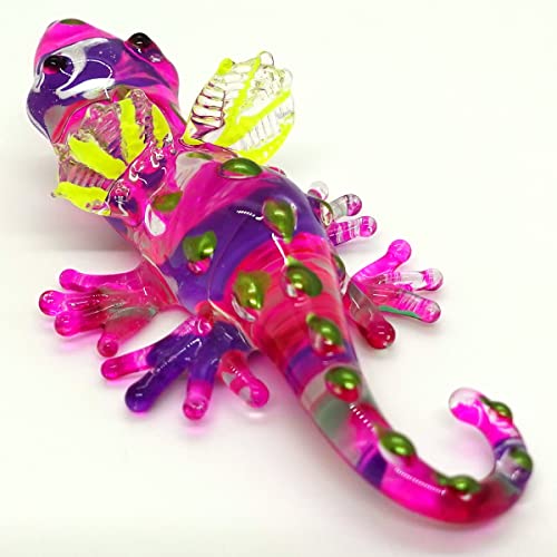 【中古】【未使用・未開封品】Sansukjai イグアナ ミニチュアフィギュア 動物 手塗り 吹きガラスアート 22k ゴールドトリム コレクター向けギフト 装飾 パープル｜AJIMURA-SHOP