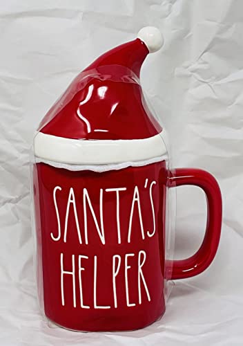 【中古】【未当て嵌める・未開封品】Rae Dunn SANTA\u0027S HELPERコーヒーマグ - 鳥打ち帽の蓋つき全面赤 - 陶芸 家電-その他