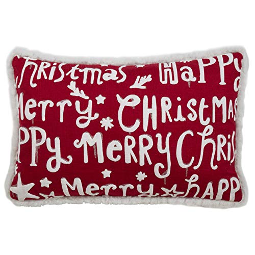 【中古】【未使用・未開封品】SARO LIFESTYLE エイラコレクション メリーハッピー クリスマス ダウン枕 13インチ x 20インチ レッド