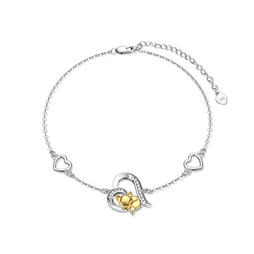 【中古】【未使用・未開封品】フォックスブレスレット スターリングシルバー イエローゴールド アニマル フォックスハートブレスレット 5A キュービックジルコニア レディース