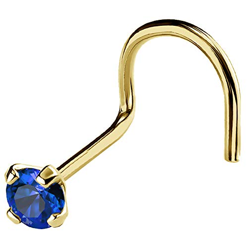 【中古】【未当て嵌める・未開封品】20G 益荒男14Kt ゴールドノーズスクリュースタッドプロングセットリアルブルーサファイア貴石、14kt 黄色ゴールドまたは14kt ホワイトゴー
