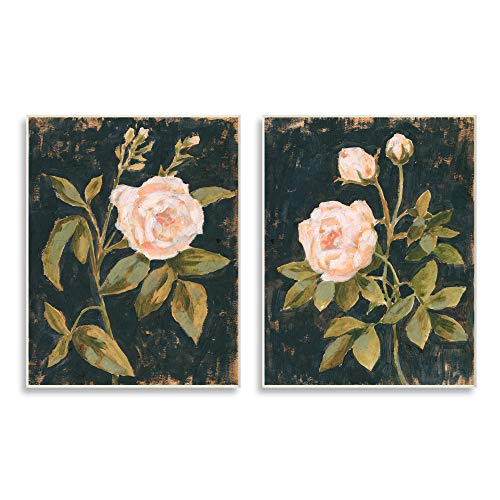 【中古】【未使用・未開封品】Stupell Industries 魅惑的なヴィンテージピンクローズフローラルアンティーク調ブラック、Victoria Borges Wall Plaque 10 x 15、グレー