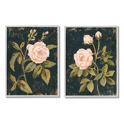 【中古】【未使用・未開封品】Stupell Industries 魅惑的なビンテージピンクローズフローラルアンティーク調ブラック、Victoria Borgesによるデザイン グレーフレームウォール