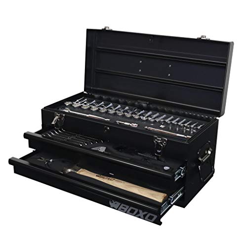 【中古】【未使用・未開封品】BOXO USA 高耐久 113ピース メトリックツールセット 引き出し2つ付き ハンドキャリーツールボックス マットブラック ECC19201SBK1-113-2