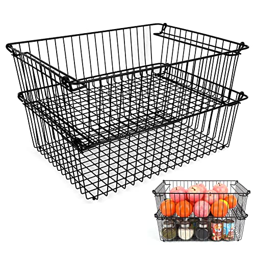 【中古】【未使用・未開封品】2個セット 積み重ね可能 XXL ワイヤーバスケット パントリー収納と整理用 - 16 x 12インチ 大型メタルフードバスケット - パントリーストレージ