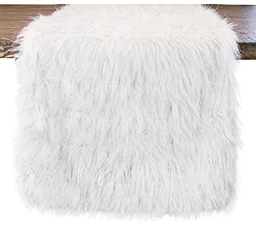 【中古】【未使用・未開封品】Fennco Styles ホリデークリスマス装飾 絶妙なホワイトフェイクファー シルバーメタリックスレッドテーブルランナー 幅15インチ x 長さ90インチ