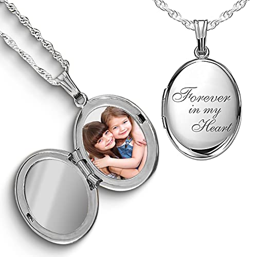 【中古】【未使用・未開封品】PicturesOnGold.com スターリングシルバー 楕円形 Forever in My Heart ロケット 18インチチェーン付き