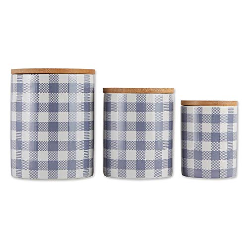 【中古】【未使用・未開封品】DII セラミックキャニスターセット キッチン 食品安全保存容器 蓋付き L M S バッファローチェック ストーンウォッシュ ブルー&ホワイト|AJIMURA-SHOP