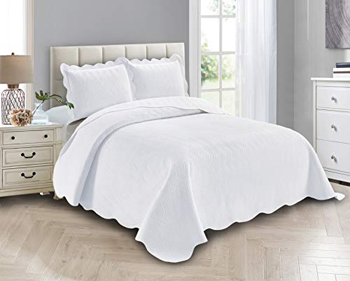 【中古】【未使用・未開封品】AZORE LINEN ソリッドベッドスプレッド キルトベッドカバー 寝具セット エンボス加工 シームレスな幾何学ダイヤモンド織りパターン - アシュリー｜AJIMURA-SHOP