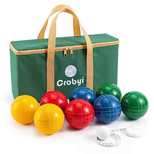 【中古】【未使用・未開封品】Crobyi ボッチェボールセット、90mm 規定サイズ、丈夫なビーチ/庭/芝生ゲーム、子供、大人、家族用。 ボッチャボール8個、パリーノ、計量ロープ