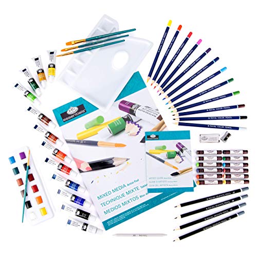 【中古】【未使用・未開封品】Royal & Langnickel Essentials 63ピース メディアウィンドウアートセット アクリル&水彩ペイント カラー&グラファイト鉛筆 ブラシなど
