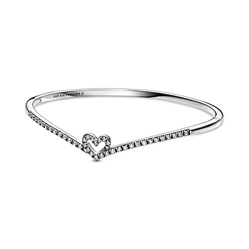 【中古】【未使用・未開封品】PANDORA スパークリングウィッシュボーンハートバングル 925スターリングシルバーブレスレット, 金属, 宝石なし。,
